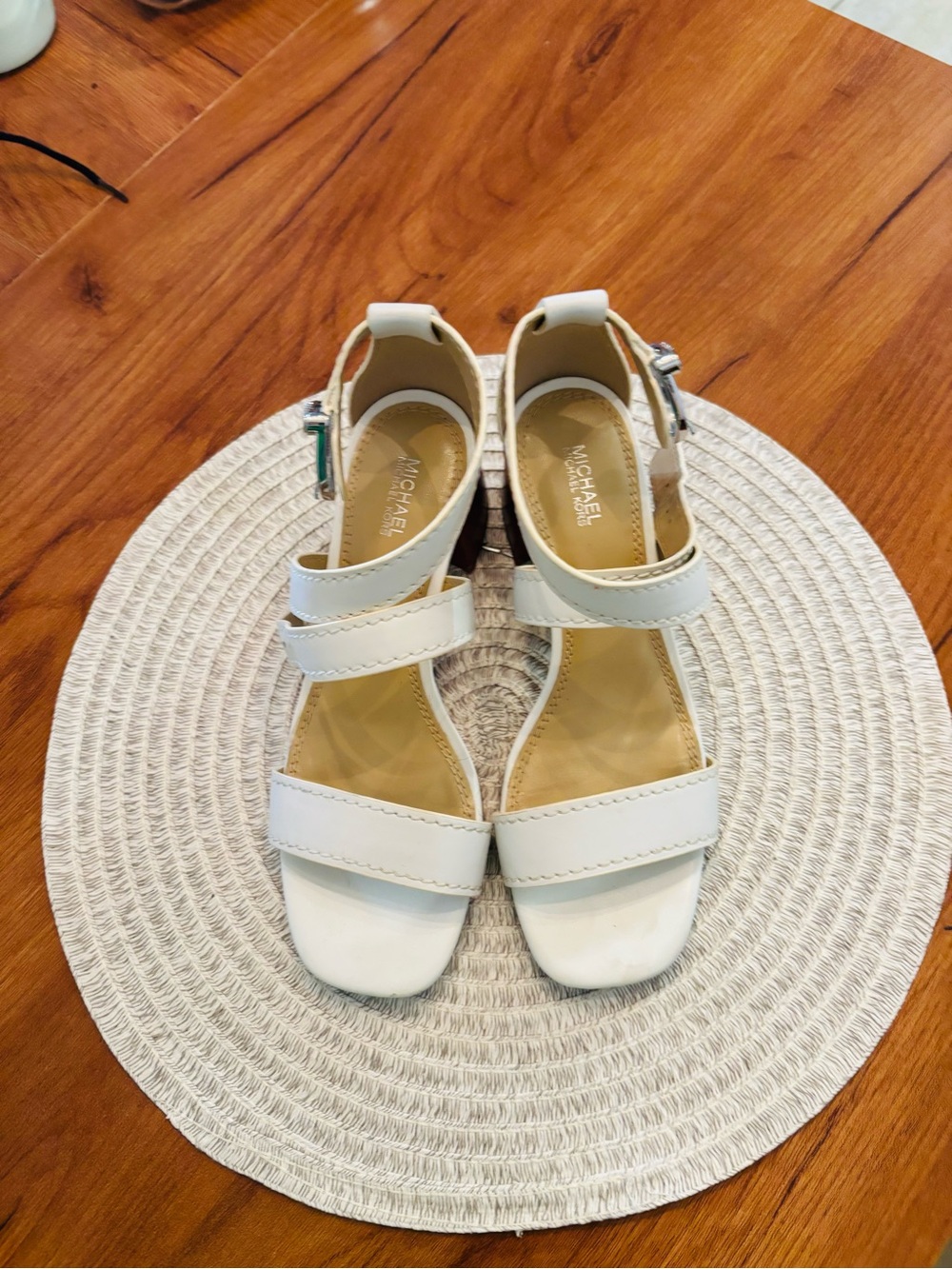 Michael Kors White Leather Strappy Block Heel Sandals